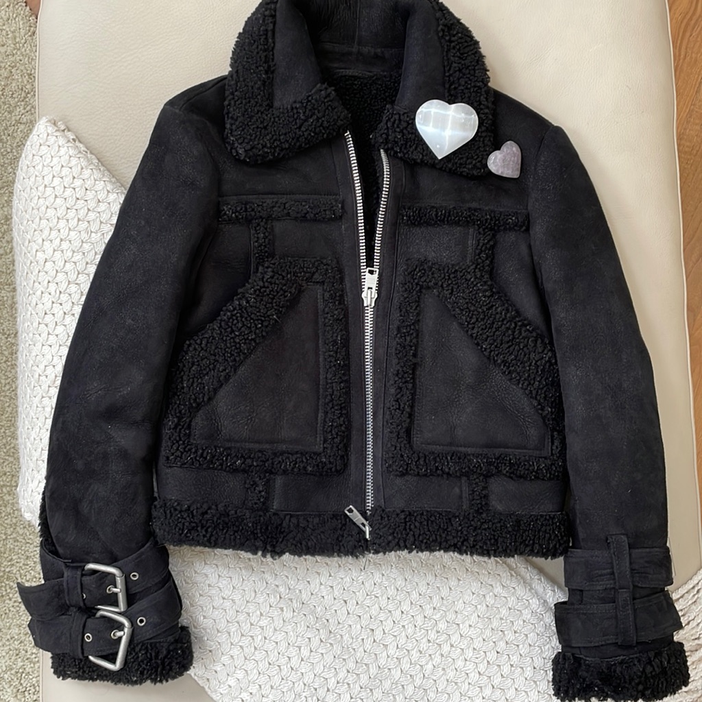 All Saints Black Shearling Leather Jacket